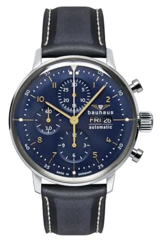 Image of Bauhaus 2018-3 Automatic Chronograph Men's Watch, Stainless Steel Silver, Blue, Leather Strap