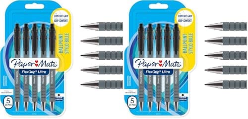 Image of Paper Mate Flexgrip Ultra Retractable Ballpoint Pens | Medium Point (1.0mm) | Black | 5 Count (Pack of 2)