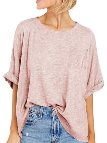 Image of Famulily Womens Summer Casual Oversized T Shirt Crew Neck Short Sleeve Loose Basic Tee Shirts Tops (XL,Pink)