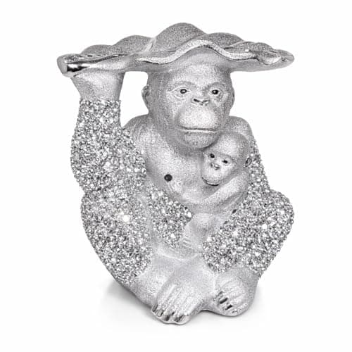 Image of Silver Crushed Diamond Leaf Monkey With Baby Ornament | Sparkling 20cm Animal Figurine | Glamorous Home & Bedroom Decoration | Mother & Baby Design | Elegant Shelf Display Statue | London Gift Idea