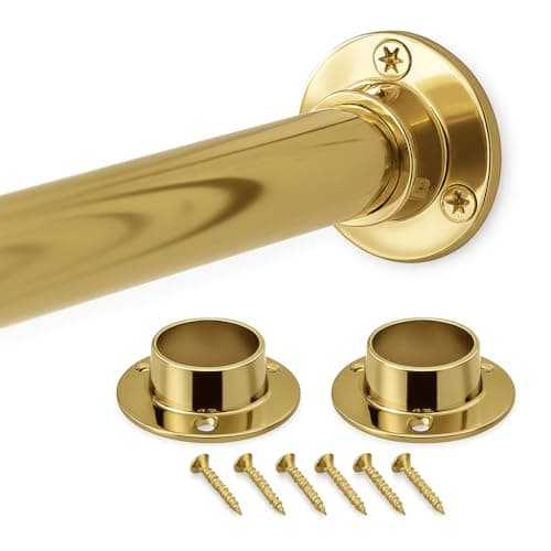 Image of WILLIAM HOPKINS Round Wardrobe Rail 19mm 25mm - Brass or Chrome Hanging Rail with End Sockets - Clothes Rail Cut to Size for Wardrobes, Closets, Cupboards, Storage (Brass Plated, 19mm x 500mm)
