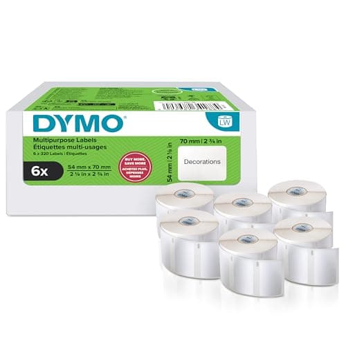 Image of Dymo Authentic LabelWriter Multi-Purpose Labels | 54 mm x 70 mm | Self Adhesive | 6 Rolls of 320 Easy-Peel Labels (1,920 Count) | for LabelWriter Label Makers | Made in Europe