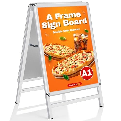 Image of WIIGO A1 A-Board Pavement Sign Frame Heavy Duty - Double Sided A Board with Aluminum Snap Frame, A1 Poster Stand for Display Outdoor Advertising, Menu Display, Notice & Billboard Sign Boards, Silver