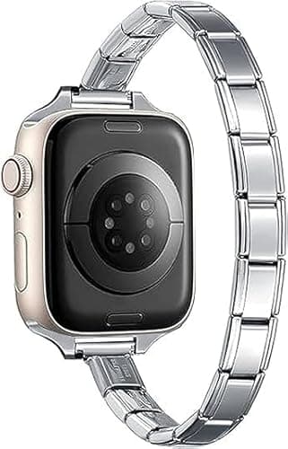 Image of 9mm Stainless Steel Silver Italian Charm Starter Bracelet Strap Plus Adapter Compatible With 9mm Link Charm Fits 38mm to 46mm For Apple Watch iWatch 11 10 9 8 7 6 5 4 3 2 1 SE Ultra (38mm 40mm 41mm)