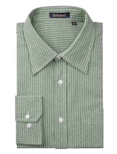 Image of Enlision Green Striped Shirts for Men UK Long Sleeve Mens Oxford Casual Pinstripe Shirts Button Up for Office Business L
