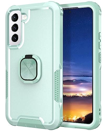 Image of Knoowcase for Samsung S22 Case Shockproof Samsung Galaxy S22 Phone Case with Ring Military Grade Protective TPU Bumper Hard PC Back Cover Built-in Magnetic Kickstand Car Mount, Green