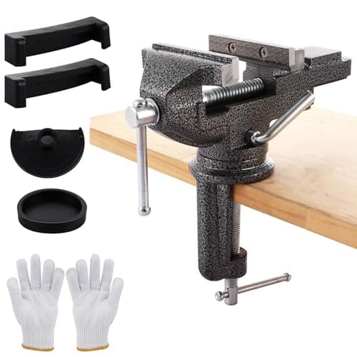 Image of MUXHEL Vice 80mm, Bench Vice Clamp 360° Swivel Base Vices for Workbench, Heavy Duty Work Bench Clamp Table vice for Small DIY Craft Projects Sanding Drilling Welding-Black