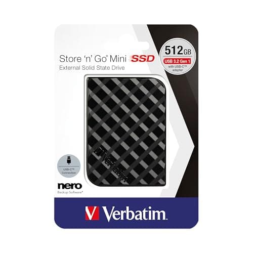 Image of Verbatim Store 'n' Go Mini SSD - 512 GB - black - 35 g - external SSD - USB 3.0 SSD - SSD external - for Windows & Mac OS X - portable drive - USB-C - external flash drive