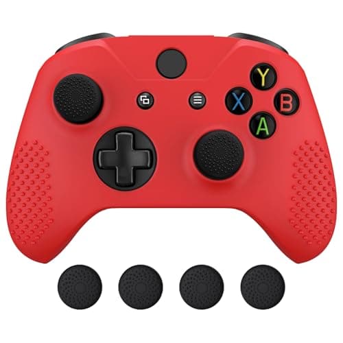 Image of eXtremeRate Soft Anti-slip Red Silicone Controller Cover Skins Thumb Grips Caps Protective Case for Microsoft Xbox One S/Xbox One X
