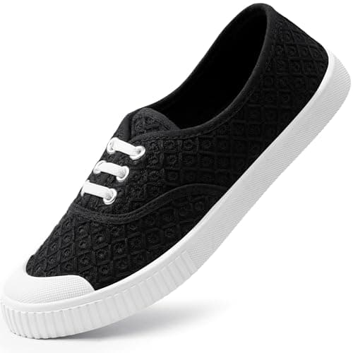 Image of Harvest Land Womens Canvas Shoes Ladies Fashion Trainers Low Top Slip on Sneaker Flower Black UK5.5