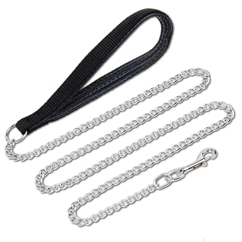 Image of PETTOM Strong Dog Lead Chain 1.8m Chew Proof Metal Dog Leash 4ft Heavy Duty No Bite Lead for Puppies Small Medium Large Dogs - Padded Comfy Handle, S: 0.2cm/0.09Inch Width Black