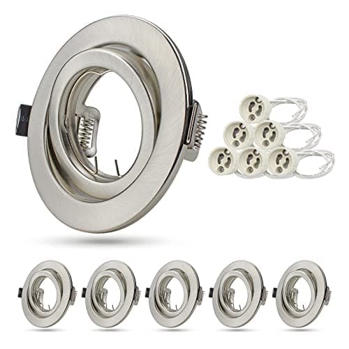 Image of Unikcst 6X LED Downlights for Ceiling Round GU10 Spotlight Fittings Brushed Chrome Downlighter Bezel Swivel Spot Lights Frame 240V with GU10 Lampholder, Outer Diameter 98mm, Cutout 76-90mm