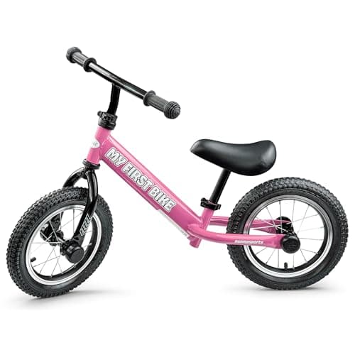 Image of Crystals 12" Kids Balance Bike for Toddlers Ages 2-6, Adjustable Seat & Handlebar, Lightweight No Pedal Training Bicycle with Inflatable Tires, Carbon Steel Frame, 30kg Capacity (Pink)
