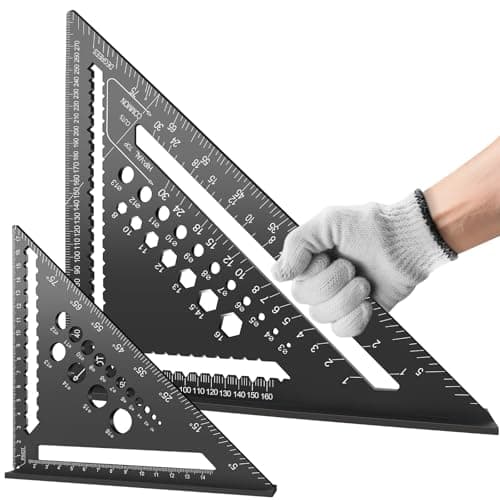 Image of Flintronic 2 Pcs Speed Square Set, 18+30cm/ 7+12inch Aluminum Alloy Triangle Ruler, Metric Woodwork Squares with Carpenter Pencil* 2, Carpenters Square for Angle Measuring Marking Drilled Hole, Black