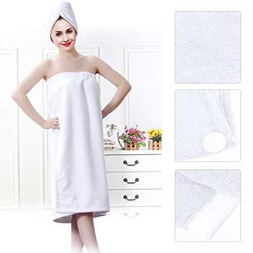Image of Bath Towels, Wrap Bamboo Cotton Towels Women Adjustable Closure Gym Pool Dress Robe Shower Towel Set Absorbent Spa Bath Wrap Cover Up Towels Set with Shower Hair Wrap for Bathroom(white)