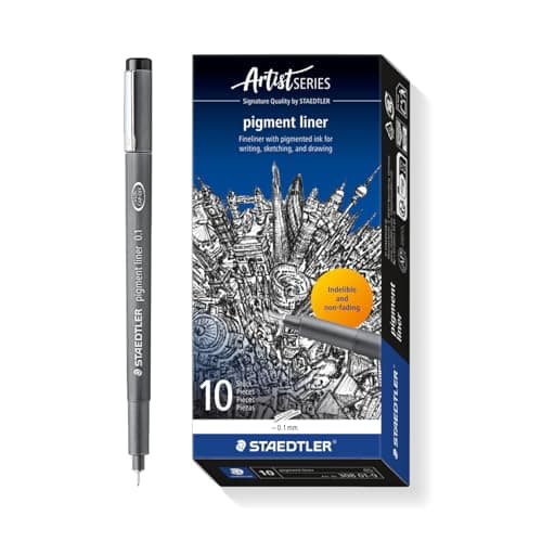 Image of STAEDTLER 308 01-9 Pigment Liner Fineliner Pen for Writing & Technical Drawing - Black, 0.1mm (Box of 10)