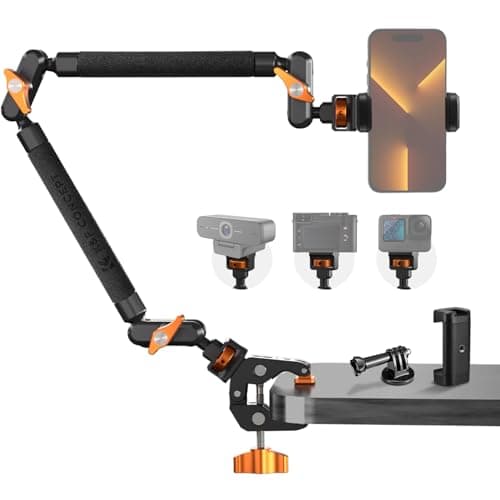 Image of K&F CONCEPT 22" Magic Arm Clamp, Overhead Desk Camera Mount with Action Camera Adapter, Long Articulating Friction Boom Arm for Action Camera Microphone Webcam Light