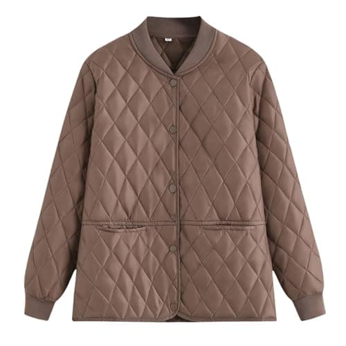 Image of Generisch Winter Jacket Women's Warm Jacket Winter Women's Winter Crew Neck Stitching Plain Long Sleeve Jacket, coffee, S