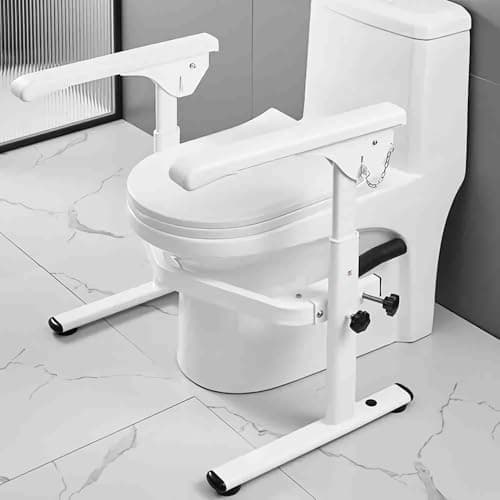Image of Heuffe Folding Toilet Rails - Floor Standing Adjustable Height Safety Frame with Non-Slip Grips for Elderly & Disabled, Space Saving Design
