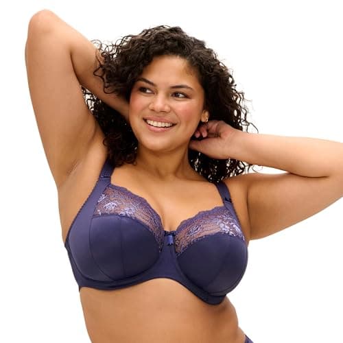 Image of Elomi Women's Morgan Banded Comfort & Support. Three-Section Cup, Side Frame, Stretch Lace. Solid Color Dd+ Bras, Midnight, 38HH US