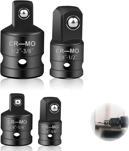 Image of 4-Piece Impact Socket Adapter Set - 1/2to3/8 | 1/4to3/8 | 3/8to1/4 | 3/8to1/2, Universal Joint Extension for Drill, Ratchet & Impact Driver - Durable