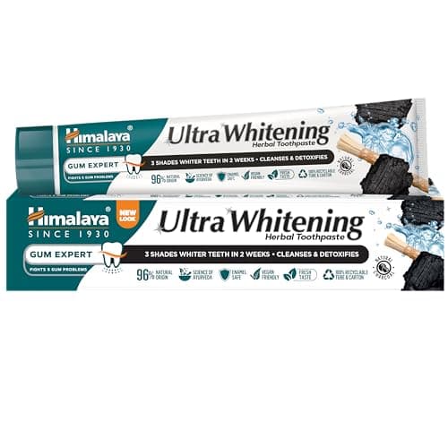 Image of Himalaya Ultra Whitening Herbal Toothpaste 75ml | Whitens Teeth by 3 Shades in 2 Weeks | Coconut Charcoal & Black Seed Oil | Fluoride-Free, Enamel Safe, Vegan | Natural Ingredients & Eco-Friendly