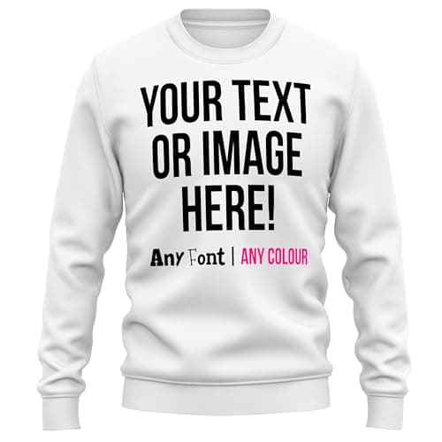 Image of Purple Print House Mens Custom Sweatshirt Any Text Image Personalised Printed Workwear Uniform Company Logo Sweater Photo Jumper, L, White