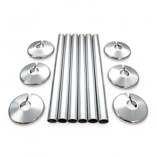 Image of Radiator Pipe Sleeves and Collars for 15mm Pipework - Polished Chrome Effect (Pack of 6 Sleeves and 6 Collars)
