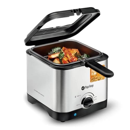 Image of Maya Range Compact Deep Fryer, 2L Capacity, Stainless Steel, Temperature Control, Removable Basket, Cool touch Lid 1000W