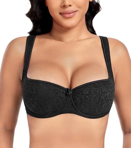 Image of DotVol Women's Lightly Padded Balconette Bra Lace Demi Balcony Push Up Underwired Bralette(Black#1,38C)
