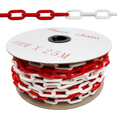 Image of Vigil Plastic Barrier Chain for Safety Control - Barrier Fencing for Queue Management - Chain Link Fencing for Temporary Barriers - Safety Barrier with High Visibility - 25m - Red & White