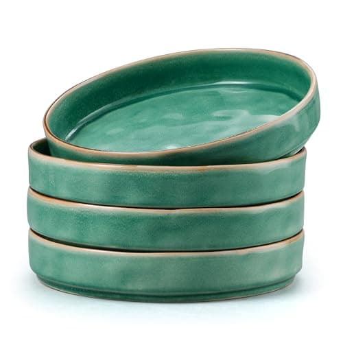 Image of Herogo Pasta Bowl Set of 4, Stoneware Salad Bowls 21 cm, 30 oz Reactive Glaze Serving Bowl for Noodle Soup Fruit, Microwave and Dishwasher Safe, Chip and Scratch Resistant, Deep Edge, Emerald Green