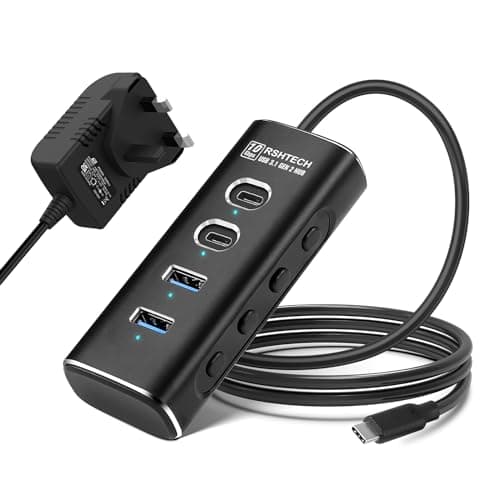 Image of RSHTECH 10Gbps Powered USB C Hub, Aluminium 4-Port USB3.2 Splitter with 2 USB-A, 2 USB-C Data Ports and 2ft Extension Cable for Type-C/Thunderbolt Port Laptops