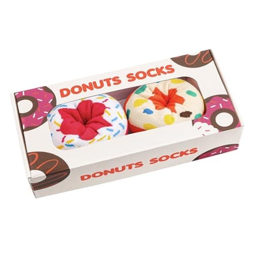 Image of Funny Donut Socks Box -Funny Gifts for Women Mum Teenage Girls-Fun Novelty Funky Cute Food Silly Cotton Crazy Socks Mothers Day Easter Valentines Christmas Birthday Gifts Stocking Fillers-2 pairs