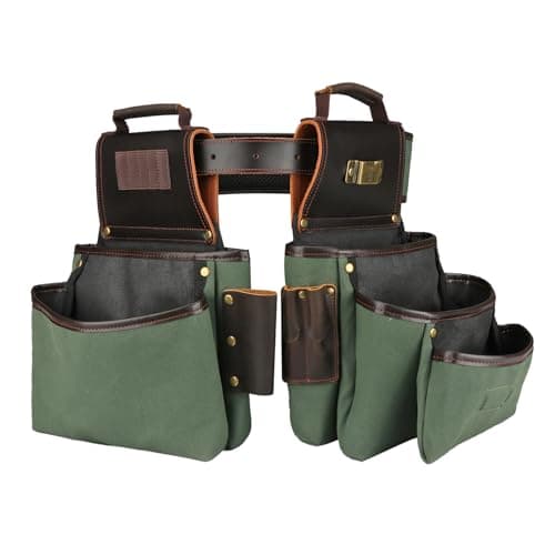 Image of TOURBON Canvas and Leather Apron Tool Belt Pouch Heavy Duty Tool Storage Organizer Bag Multi Pockets for Electricians Carpenters