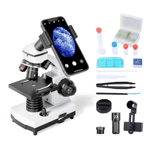 Image of Microscope for Students and Kids, 100-2000x Magnification Powerful Biological Educational Microscopes with Operation Accessories(10p), Slides Set(15p), Phone Adapter, Wire Shutter & Backpack