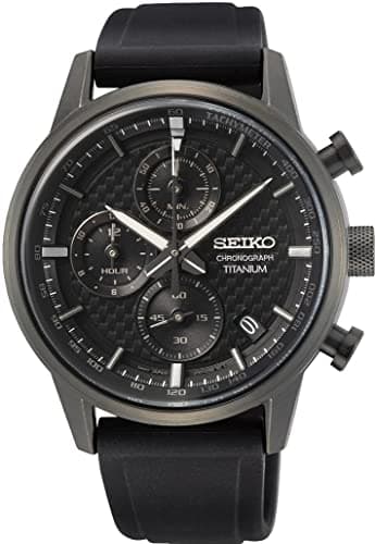 Image of Seiko Men's Quartz Watch Titanium with Stainless Steel Strap, Grey/Black, Chronograph