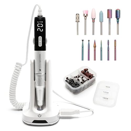 Image of Rio Salon Pro Electric Nail File with Ceramic & Tungsten Nail Drill Bit Set, Cordless 35,000 RPM 6 Bits – Professional Manicure & Pedicure Tool for Gel & Acrylic Nails