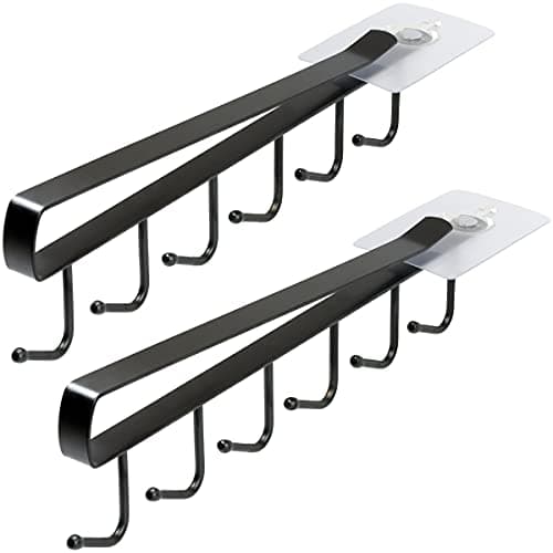 Image of igadgitz home U7165 Metal Under Cabinet Storage (Set of 2), Under Shelf Mug Holder, Under-Cabinet Hanger Rack with Adhesive Fixing Pad -Black