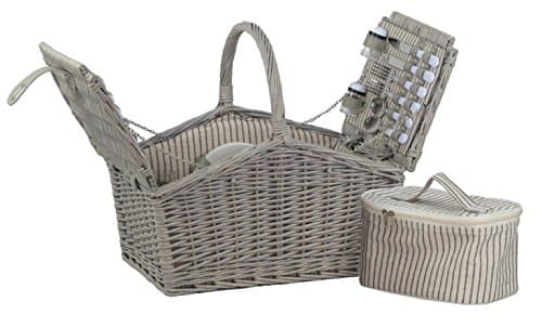 Image of DVier Picnic Wicker 4 People, Willow, Wash Light Grey, BxTxH 45x30x20/26cm (Höhe mit Henkel 44cm)