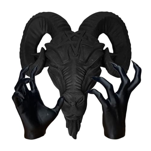 Image of Zahoken Baphomet Figure - Resin Baphomet Head and Hands Statue for Wall,Scary Demon Statue for Basement Hallway Foyer Dining Room, Gothic Satanic Goat Ornament