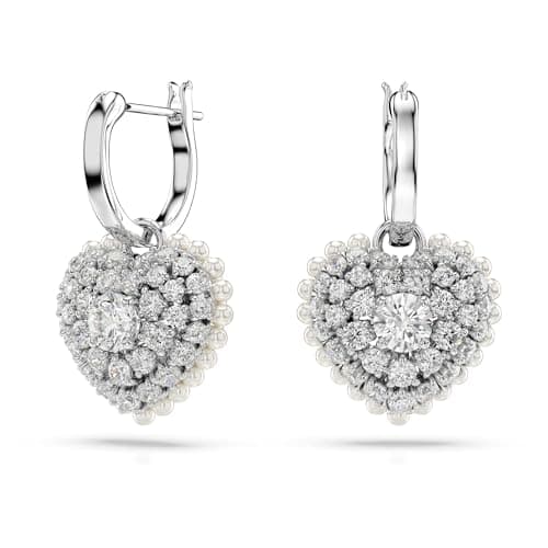 Image of Swarovski Hyperbola drop earrings, Heart, White, Rhodium plated