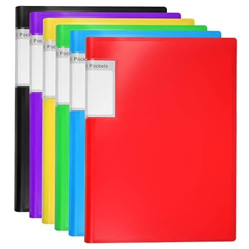 Image of A4 Display Book Folder, 6 Pack 40 Pockets (80 Views) Plastic Presentation Folders with Clear Sleeves Portfolio/Certificate File for Office & School Assorted Colours