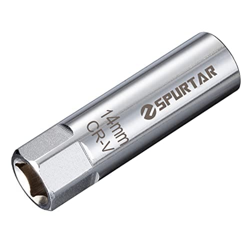 Image of Spurtar 14mm Spark Plug Socket 12-Point Thin Wall, Build-in Spring Clips Spark Plug Removal Tool Compatible with BMW, Mercedes, Nissan, Mini Motorcycle, Car, SUV - 3/8" Drive