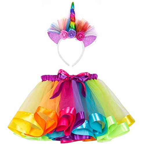 Image of Hifot Rainbow Unicorn Tutu Skirt Girls Unicorn Headband Outfits for Kids Girls Birthday Party Gifts Princess Dress Up Ballet Dance Skirt Set