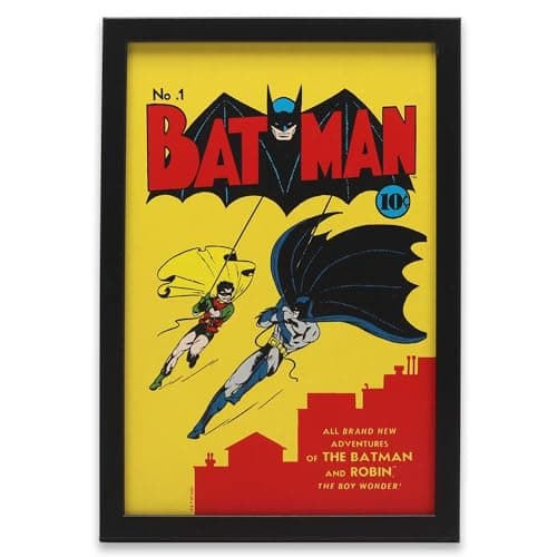 Image of DC Comics Batman Comic Book Cover Framed Wood Wall Decor - Retro Batman Wall Art for Man Cave or Movie Room