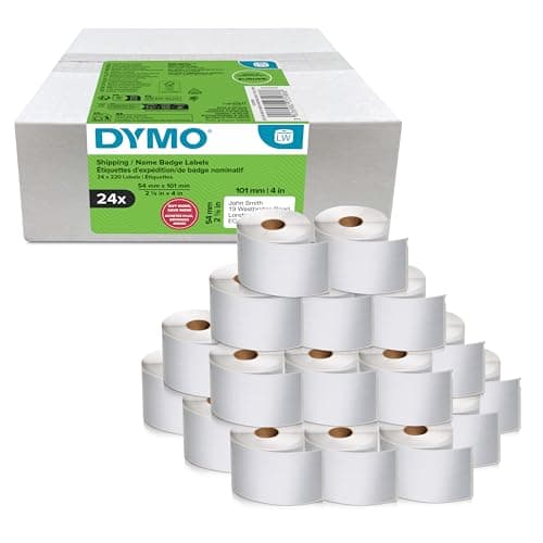 Image of DYMO Authentic LabelWriter Large Shipping Labels/Name Badges | 54mm x 101mm | 24 Rolls of 220 Easy-Peel Labels (5,280 Count) | Self-Adhesive | for LabelWriter Label Makers