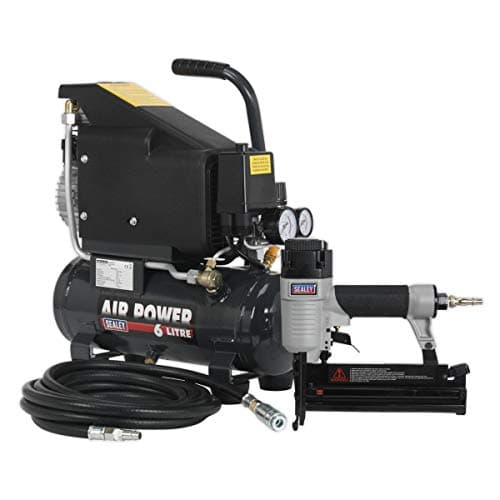 Image of Sealey Sac0610Ekit Air Nail/Staple Gun Kit Including Compressor, Hose & Nailer