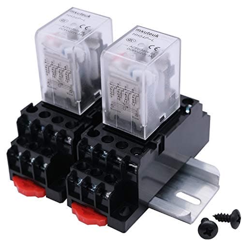 Image of mxuteuk 2pcs HH54P DC 12V LED Indicator Electromagnetic Power Relay 14 Pin 3A Coil Relays 4PDT with Socket Base,with DIN Slotted Aluminum Rail