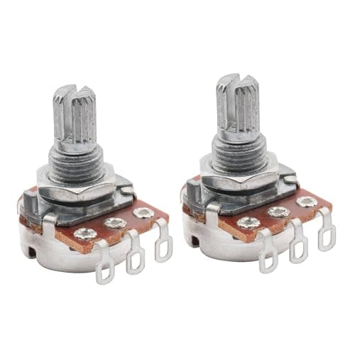 Image of Musiclily A500K Mini Metric Coarse 18-Spline Split Short Shaft Pots Audio Taper Potentiometers for Electric Guitar Bass (Set of 2)